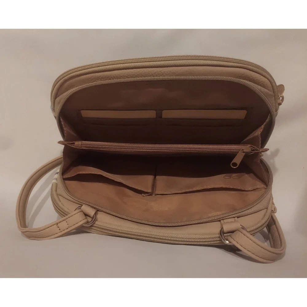 MultiSac Womens Blue Cream Tan Stripe Dynamic Mini Crossbody Bag NWT